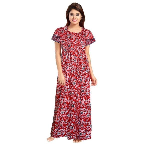 for Women Cotton Printed Maxi Gown Ankle Length Nighty Night Dress Gown for Women Maxi - Free Size (Pack of 4) - Image 7