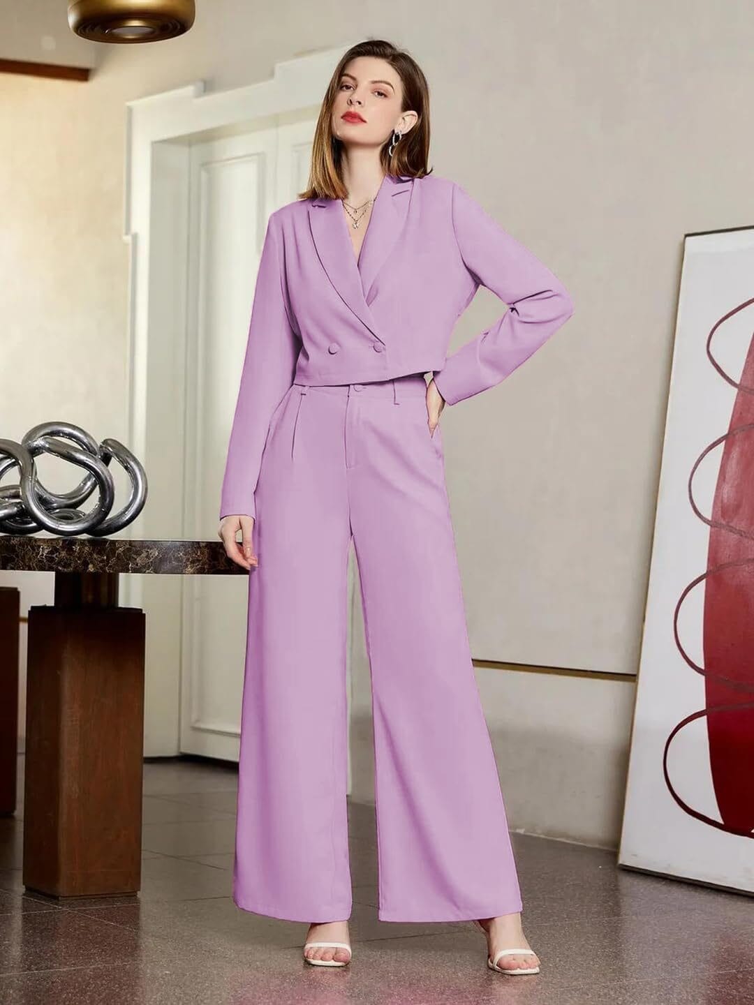 Solid Relaxed Fit Full Sleeve CoShapeord Blazer and Trouser Set. - Image 2