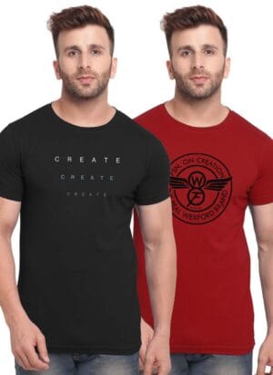 BULLMER Mens HalfSleeve Round Neck Printed Cotton Tshirt - Combo Tshirt - PaCK of 2