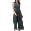 Miss Chase Women's Dark Green Round Neck Ruffled Sleeve Solid Embroidered Regular Jumpsuit