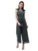 Miss Chase Women's Dark Green Round Neck Ruffled Sleeve Solid Embroidered Regular Jumpsuit