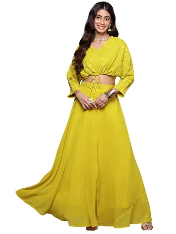 Embroidered Poly Georgette Lehenga Set