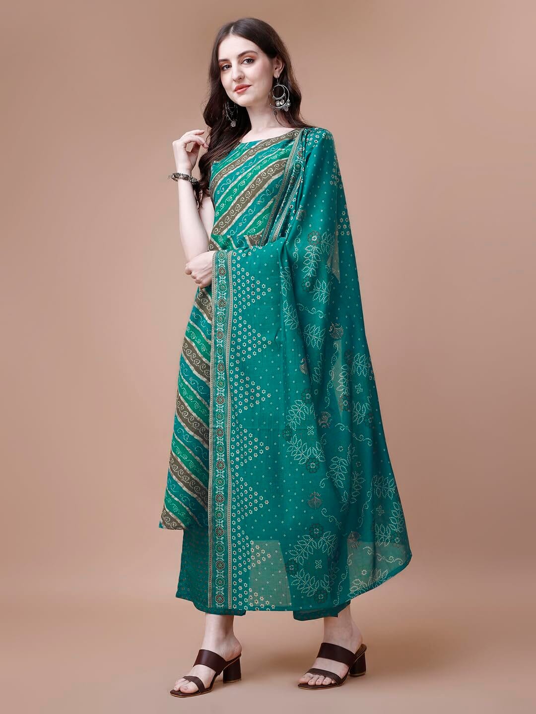 Kurta Set for Women Cotton Blend Anarkali Printed Kurta Set for women with Palazzos and Dupatta - Image 4