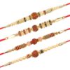 Ventures Brown Rudraksh & Pearl Rakhi (Set of 4) with Roli Chawal & Greeting Card (H1Q1W1Y1)