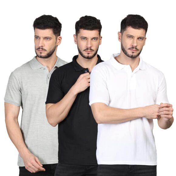 Combo Collar Neck Cotton Blend Solid T-Shirt (Pack of 3)
