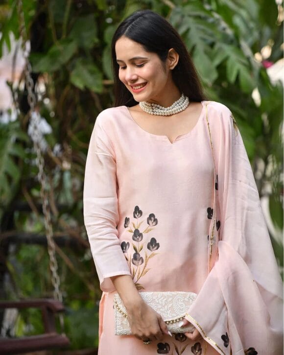 Women's Cotton Blend Straight Printed Kurta with Pant & Dupatta (BRUSH-PEACH) - Image 4