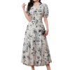 Bollyclues Women's Cotton Fit and Flare Printed Cap Sleeve V-Neck Casual Maxi Dress(MX-01)