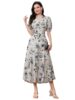 Bollyclues Women's Cotton Fit and Flare Printed Cap Sleeve V-Neck Casual Maxi Dress(MX-01)