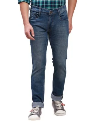 Parx Men's Cotton Blend Twill Pattern Low Rise Tapered Fit Flat Front Jeans