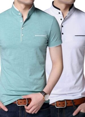 Pixie Fashion Stylish and Handsome Mandarin Collar Half Sleeve T Shirt for men Combo (Pack of 2)