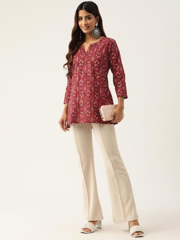V-Neck Short Straight Kurti with 3Quarter Sleeves - Image 5