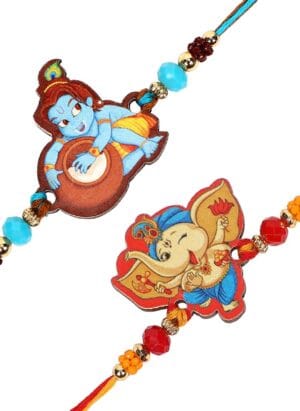 Riddhika Ventures Stylish Kids Rakhi Bracelet (Set of 2) with Roli Chawal and Greeting Card (P11P12)