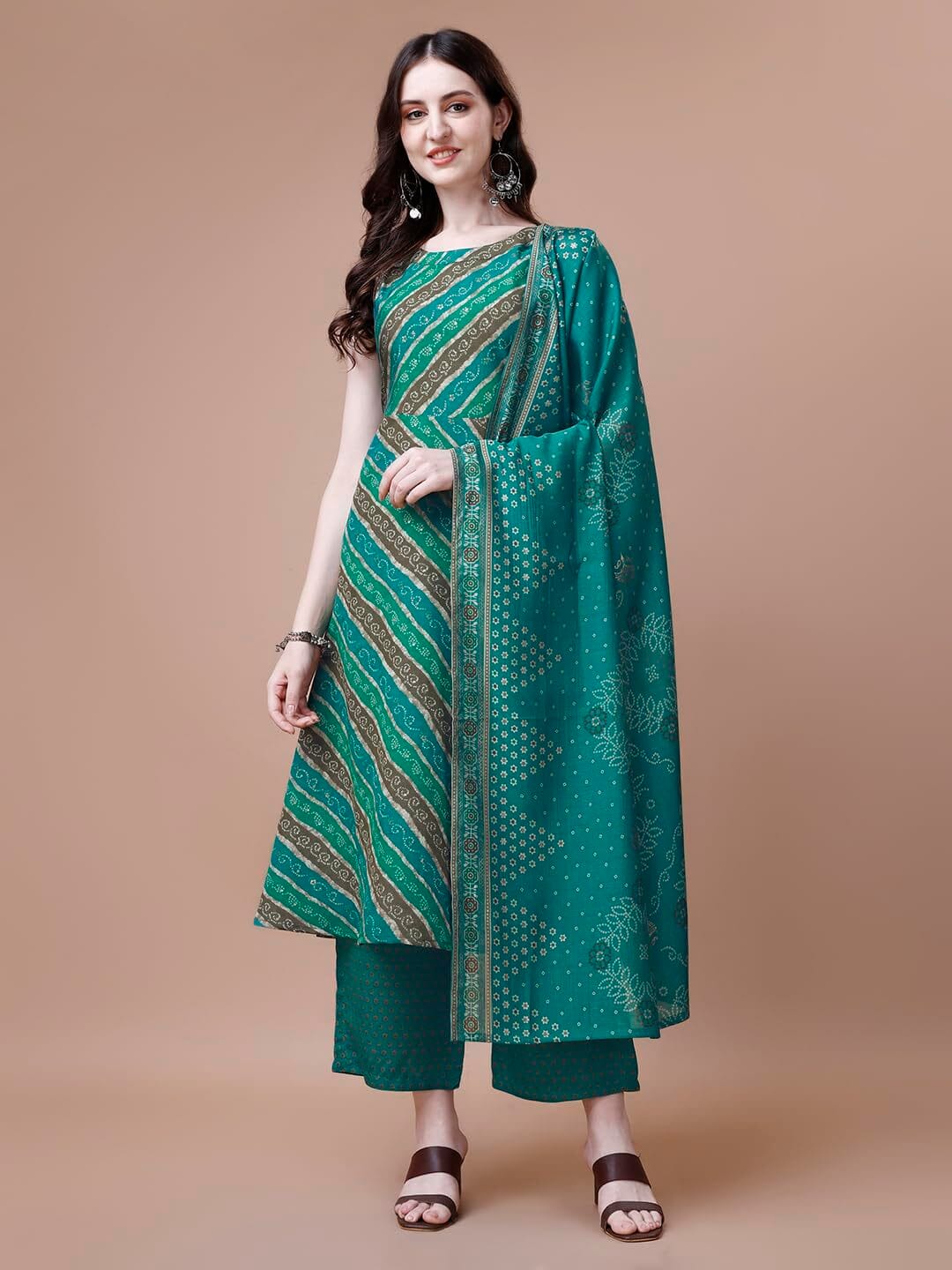 Kurta Set for Women Cotton Blend Anarkali Printed Kurta Set for women with Palazzos and Dupatta - Image 2