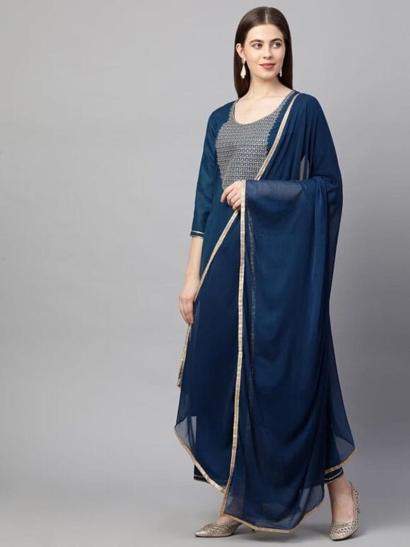 DESIGNER Rayon Embroidered Kurta Set with Dupatta | Women/Ladies Rayon Kurti Pant Set/Ethinic kurta For Women, Girls