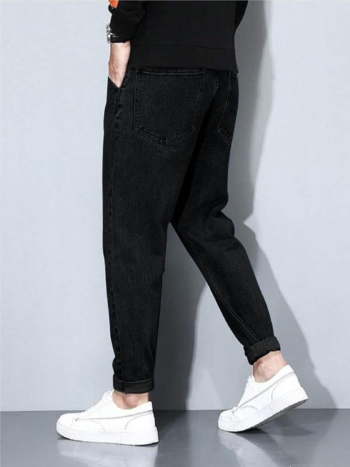Men's Casual Stretchable Denim Tapered Fit Black Carrot Jeans Size 38_1 - Image 2