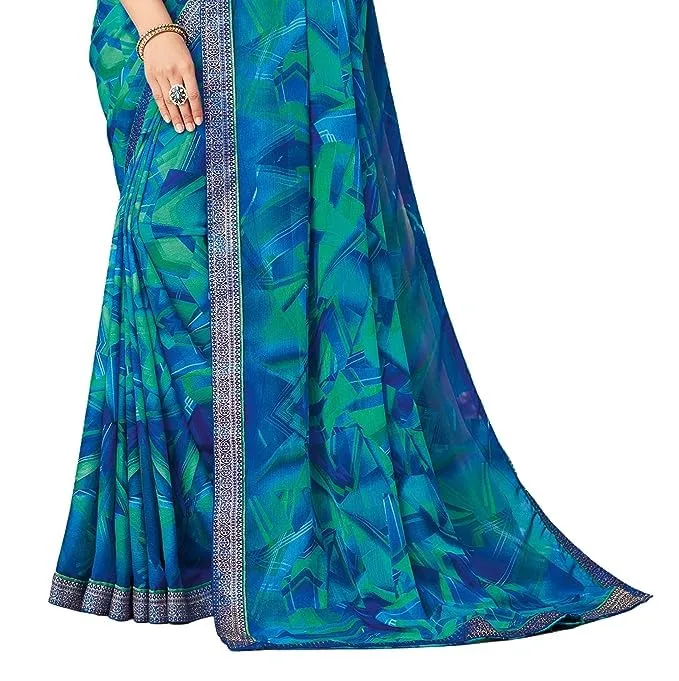 Lace Printed Chiffon Saree with Blouse - Image 3