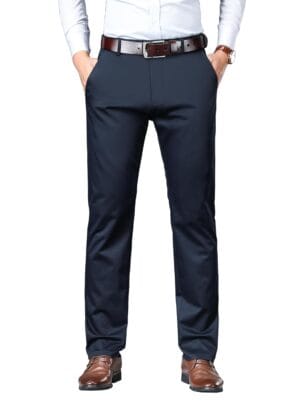 AVANOVA Men's Solid Beige Trousers Light Business Style Slightly Stretch Straight Leg Pants for Outdoor Casual Daily Trouser II Men's Regular Casual Pants Trouser (Trouser 126)