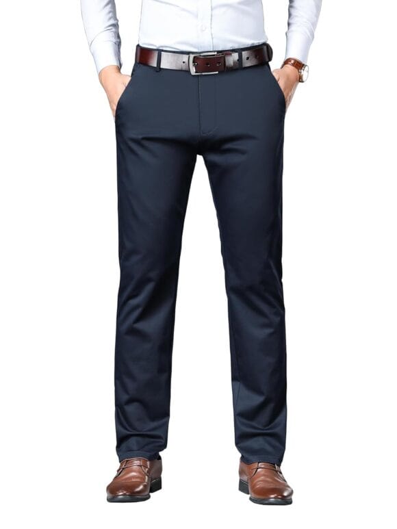 AVANOVA Men's Solid Beige Trousers Light Business Style Slightly Stretch Straight Leg Pants for Outdoor Casual Daily Trouser II Men's Regular Casual Pants Trouser (Trouser 126)