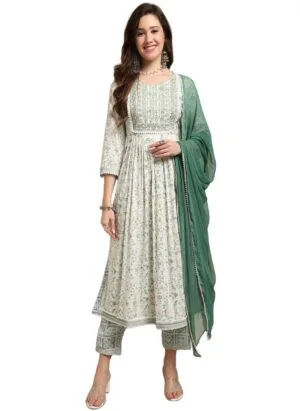Amayra Women's Nayra Cut Embroidered Kurta with Pant and Dupatta set