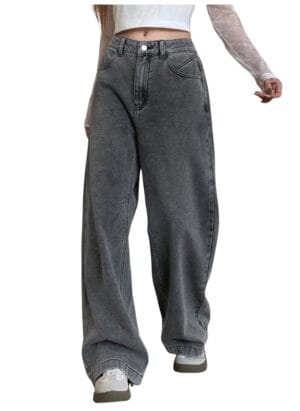 NUCOUTHS Women & Girls Solid High Waist Denim Stretchable Relaxed Fit Jeans (153_WD_Grey_F)