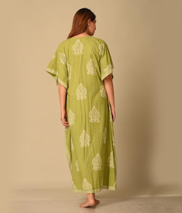 CartVallue 100% Cotton Kaftan Dress for Women, Maternity Kaftan Nighty Gown - Stylish Pregnancy Nightwear & Loungewear for Womens | Jade Green Breathable & Comfortable Mom-to-Be Kaftans