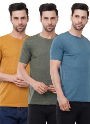 tinies Cotton Tshirt Round Neck Mens Plain Solid Regular Fit Half Sleeve Mens T-Shirt (Combo Set of 3) Mint Red Grey