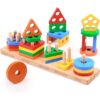 Wooden and Soft Foam Safe to Play Angle Geometric Shape Sorter Blocks, Sorting & Stacking Toys for Toddlers and Kids