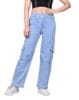 Women High-Rise Straight Fit Cargo Jeans |Wide Leg |Denim Cargo Pant