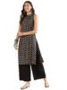 Women's Sleeveless Printed Cotton Kurta with Palazzo - (Brown)
