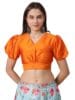 Women's Girls Silk Puff Sleeve Solid V-Neck Crop Top Blouse for Party Wedding Festive