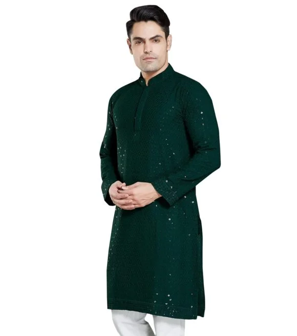 Standard Generic DIVISIVE Men's Sequince Embroidered Cotton Blend Only Slim Fit Kurta