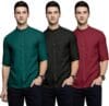 Macsivo Men's Cotton Blend Shirt | Mandarin Collar | Casual | Plain | Formal | Full Sleeve | Summer | Regular Fit - (Combo Pack of 3)