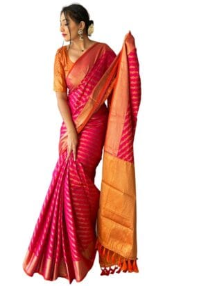 SGF11 Women's Leriya patola Soft Lichi Silk Banarasi Sarees With Blouse Piece