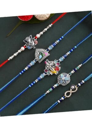 TONKWALAS Multicolor Combo of 5 Rakhi Set for Men with Roli Chawal Best Wishes Greeting Card