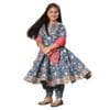 Naixa Girls Rayon Fabric Blue Jaipuri Double Print Anarkali Dress With Dhoti And Dupatta 3/4 Sleeve Salwar Suit Set For All Occations Like Wedding, Festival & Events