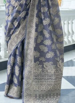 SWORNOF Women's Lucknowi Chikankari Linen cotton Woven Sarees For Women with Blouse sarees for Women