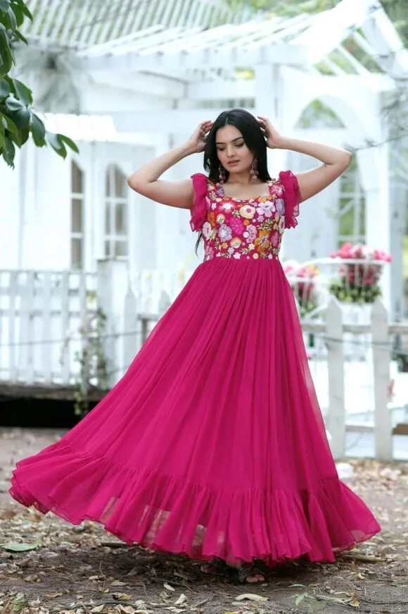Faux Georgette Sequence Embroidered Ankle Length Anarkali Gown - Image 3