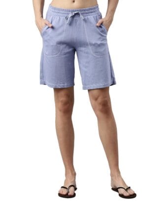 Enamor Essentials Women's Mid Rise Relaxed Fit 100% Cotton Knee Length Shorts Bermuda with Elasticated Waistband and Pockets - E080