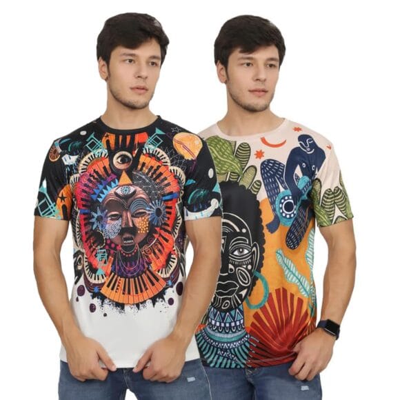 Ninth RAY Men's Vintage Aztec Inca Digital Printed T-Shirts - Slim Fit Lycra Dry Fit Material Summer Round-Neck T Shirts Short Sleeve Tees for Men