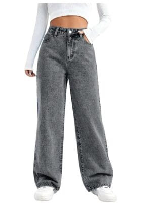 NUCOUTHS Women & Girls Solid High Waist Denim Stretchable Relaxed Fit Jeans (159_WD_Grey_G)