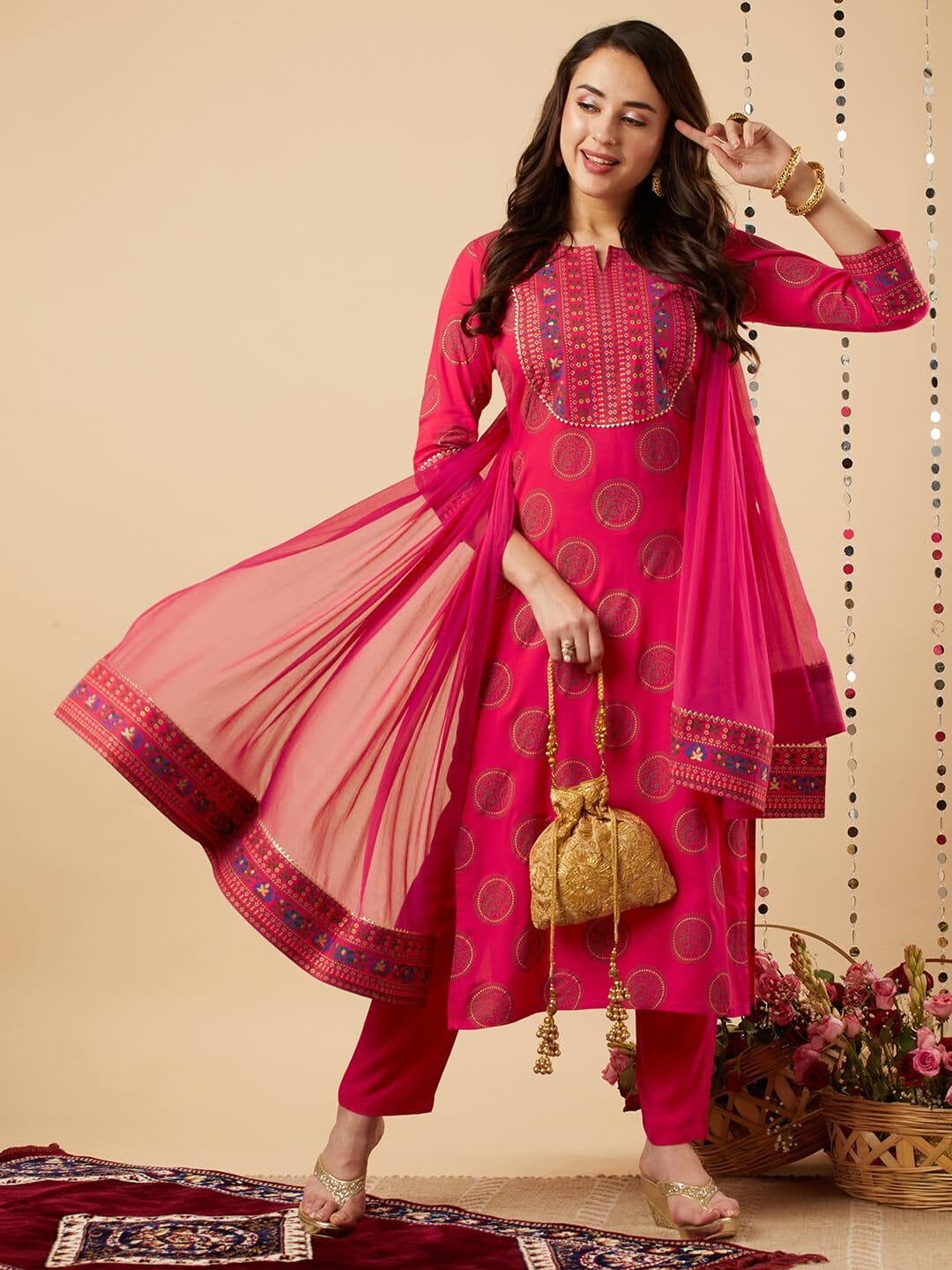 Women's Cotton Blend Straight Printed Kurta with Pant & Dupatta - Image 7