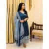 Nermosa Women's Rayon Anarkali Kurta Pant and Dupatta Ethnic Set (Blue) - Riya_NM