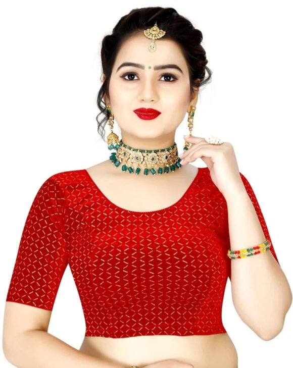 Standard Generic SCUBE DESIGNS Velvet Stretchable Fit & Comfhy Round Neck Half Sleeve Readymade Saree Blouse Stylish Crop Top Choli for Girls & Women