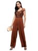 Women's Sweetheart Neck Raglan Sleeve Floral Lace Overlaid Crepe Regular Length Jumpsuit