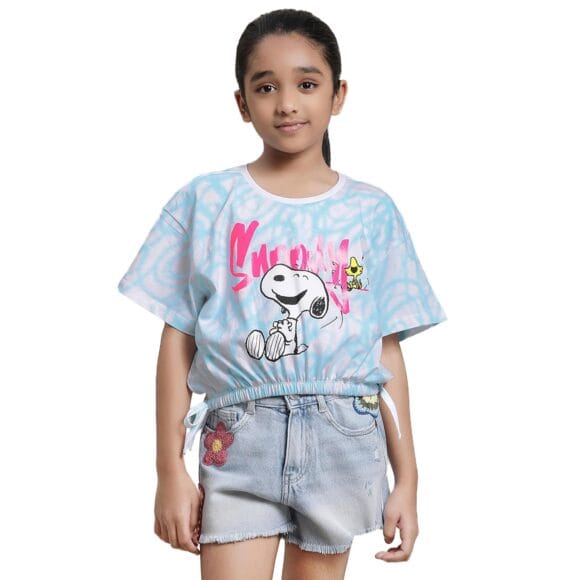 Printed Loose Fit Multicolor Cotton Girl's T-Shirt