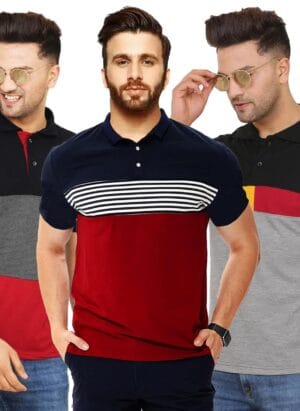 LEOTUDE Men's Regular Fit Half Sleeve Matty Polo Neck Combo T-Shirt (Pack of 3)