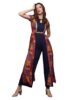 Standard Generic Miss Chase Women's Keyhole Neck Regular Sleeve Bohemian Panelled Viscose Rayon Regular Length Jumpsuit with Pockets