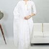 Maadwara Women's Cotton Blend White Kurta Pant with Ethnic Lace Work Casual Wear with Designer Dupatta