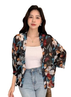 TOPLOT Women's Front Open Floral Printed Shrug Top Regular Fit