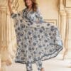 PARTHVI Women's Printed Anarkali Kurta With Palazzo & Dupatta Set